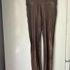 SPANX Brown Faux Leather-Look Leggings